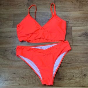 SHEIN Plus Size Solid Orange Two Pieces Bikini 2XL